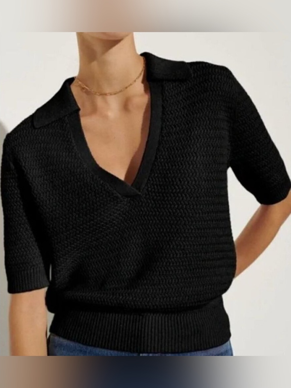 The Reset by R Label Black Eco Polo Knit Short Sleeve Size XS